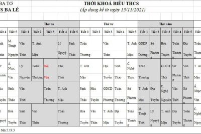 Thời khóa biểu cấp THCS HKI năm học 2021-2022 (Từ ngày 15/11/2021)