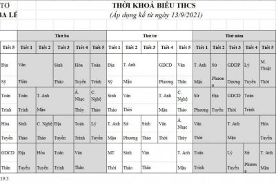 Thời khóa biểu cấp THCS HKI năm học 2021-2022 (Từ ngày 13/9/2021)