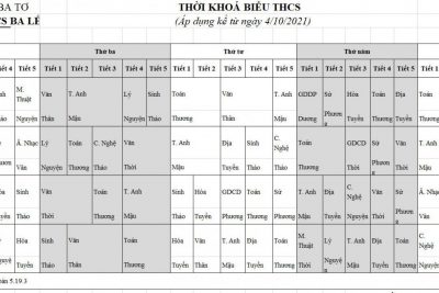 Thời khóa biểu cấp THCS HKI năm học 2021-2022 (Từ ngày 4/10/2021)